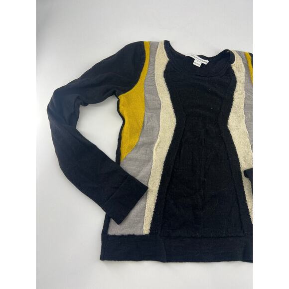 Diane Von Furstenberg Sweater Womens Large Black Gray Cream 100% Wool Pullover - Picture 4 of 8